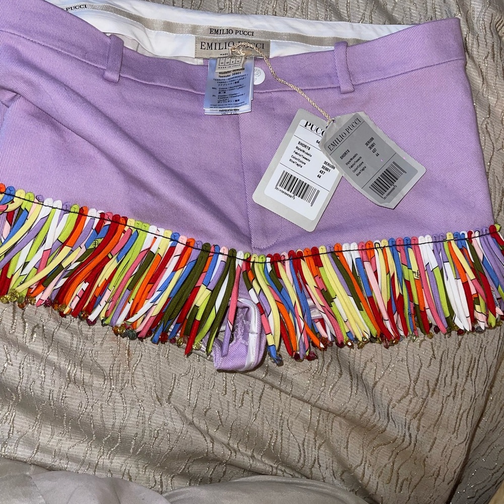 Emilio Pucci Lilac Shorts with Multicolor Fringe - Picture 2 of 3